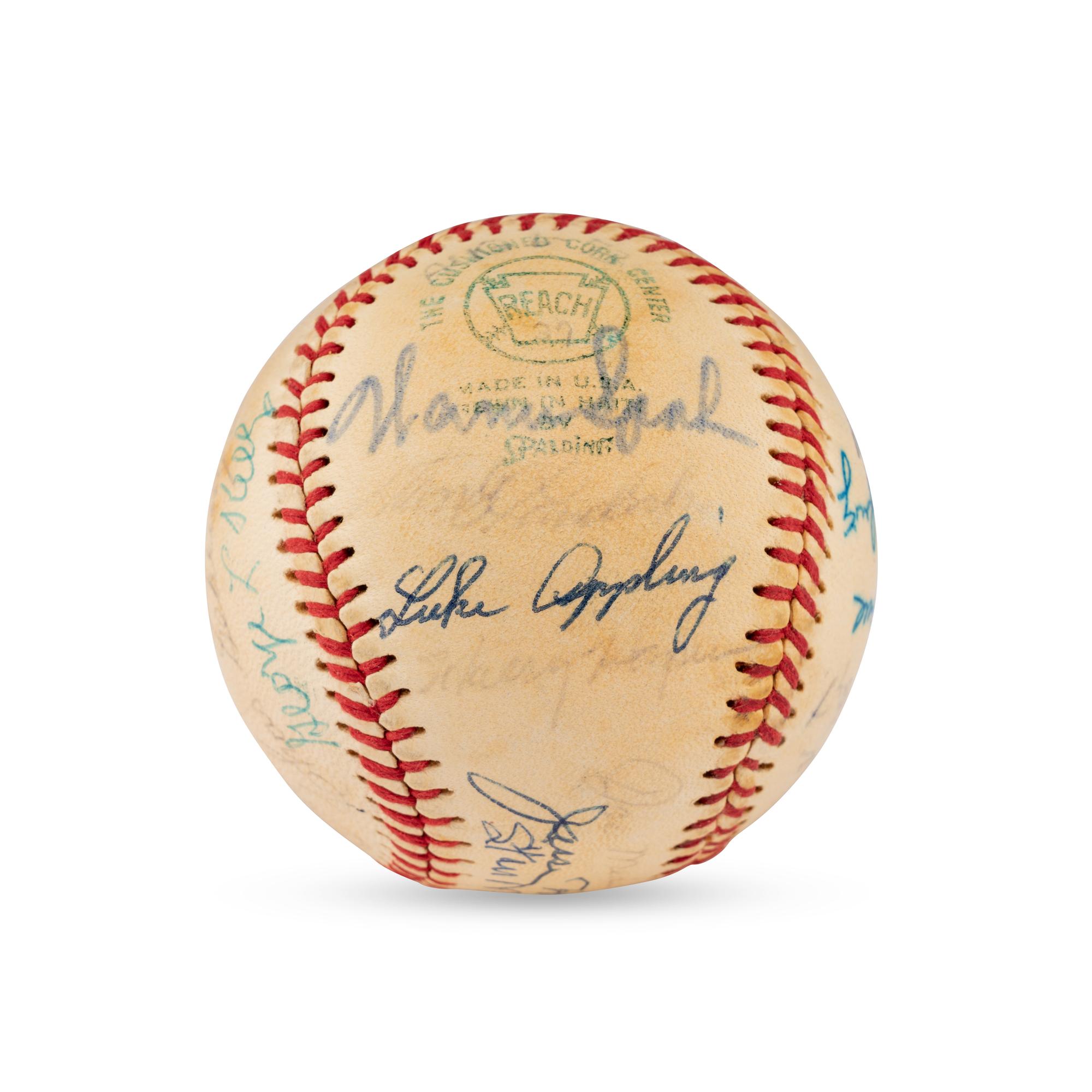 A 1972 Hall of Fame Weekend Multi Signed Autograph Baseball Featuring Hank Greenberg, Satchel Paige and Casey Stengel (JSA Letter of Authenticity),
