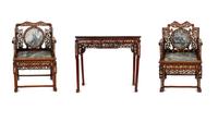 A Mother-of-Pearl Inlaid Rosewood Altar Table and Three Armchairs