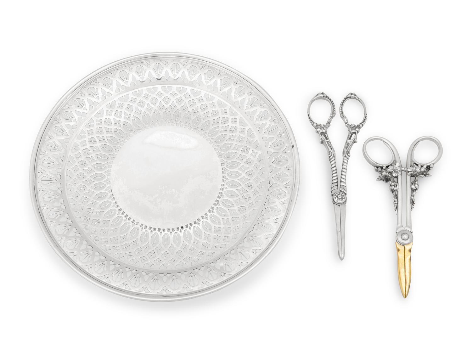 A Tiffany and Co. Silver Salver and Grape Shears