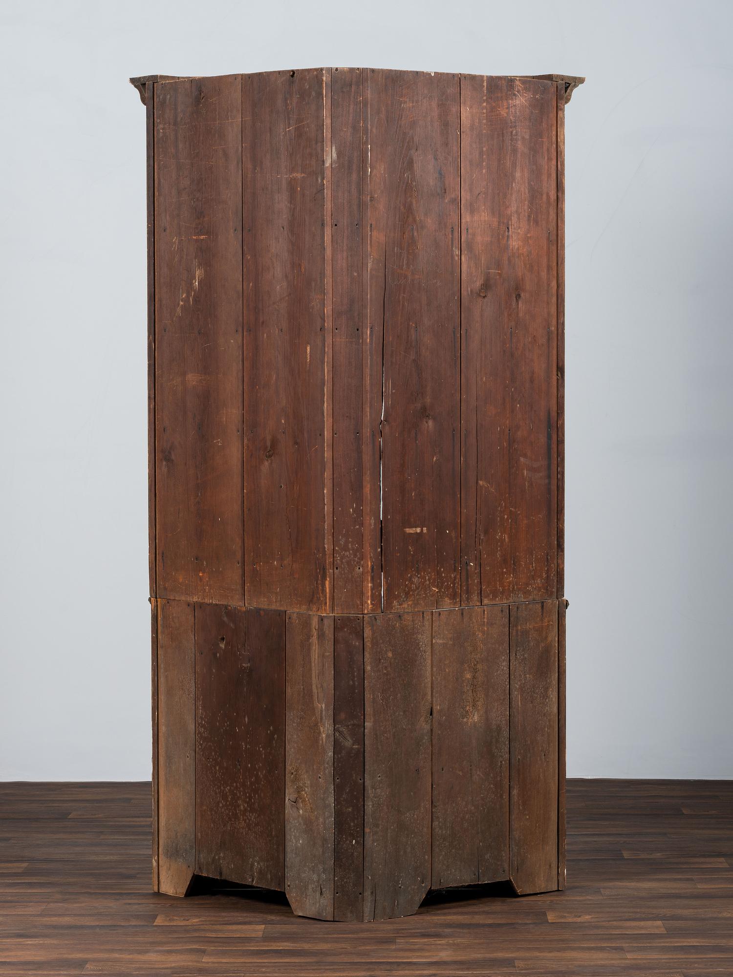 A Federal Green-Painted Pine and Poplar Corner Cupboard