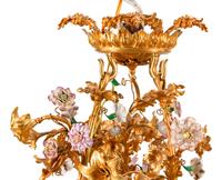 A Louis XV Style Gilt Bronze and Porcelain Basket-Form Chandelier