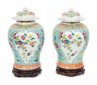 A Pair of Chinese Export Famille Rose Porcelain Covered Jars