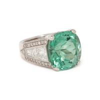 PLATINUM, GREEN TOURMALINE, AND DIAMOND RING