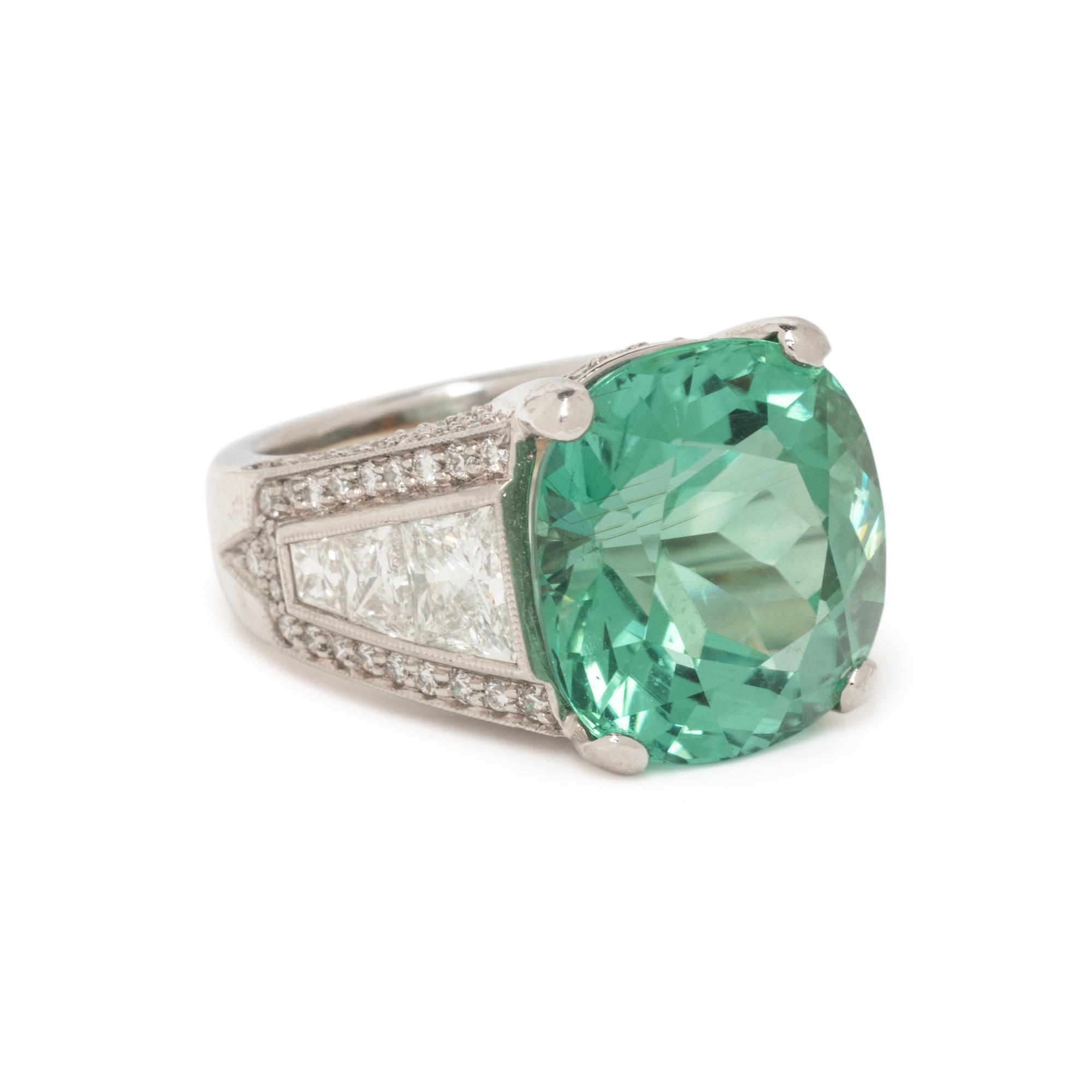 PLATINUM, GREEN TOURMALINE, AND DIAMOND RING