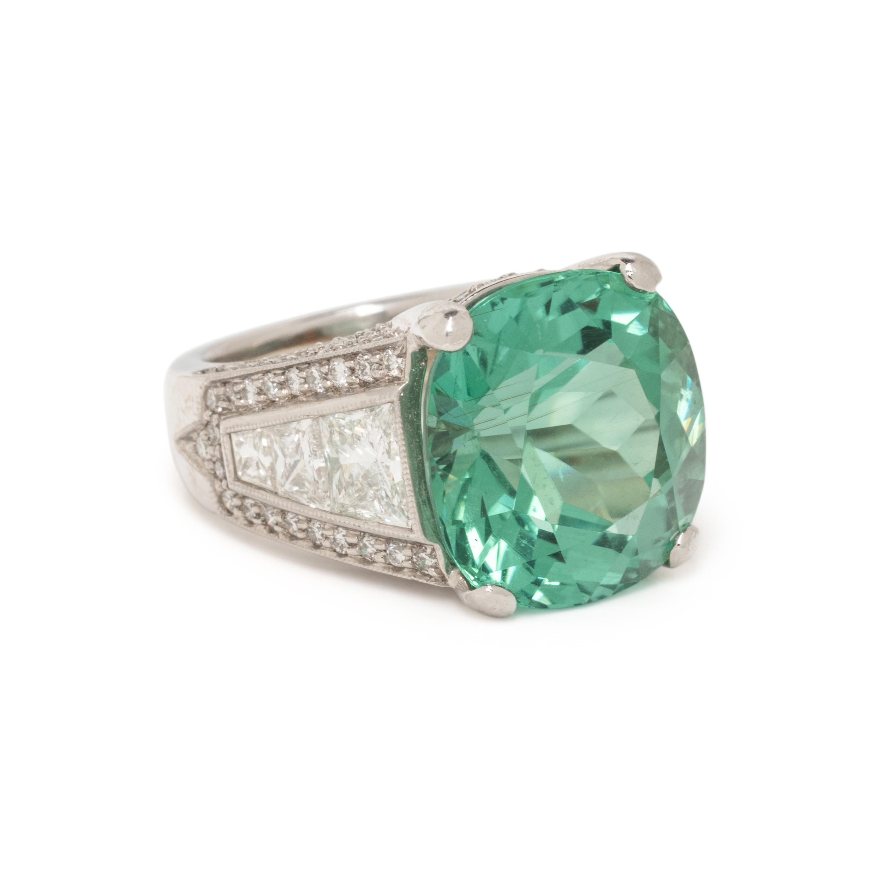 PLATINUM, GREEN TOURMALINE, AND DIAMOND RING
