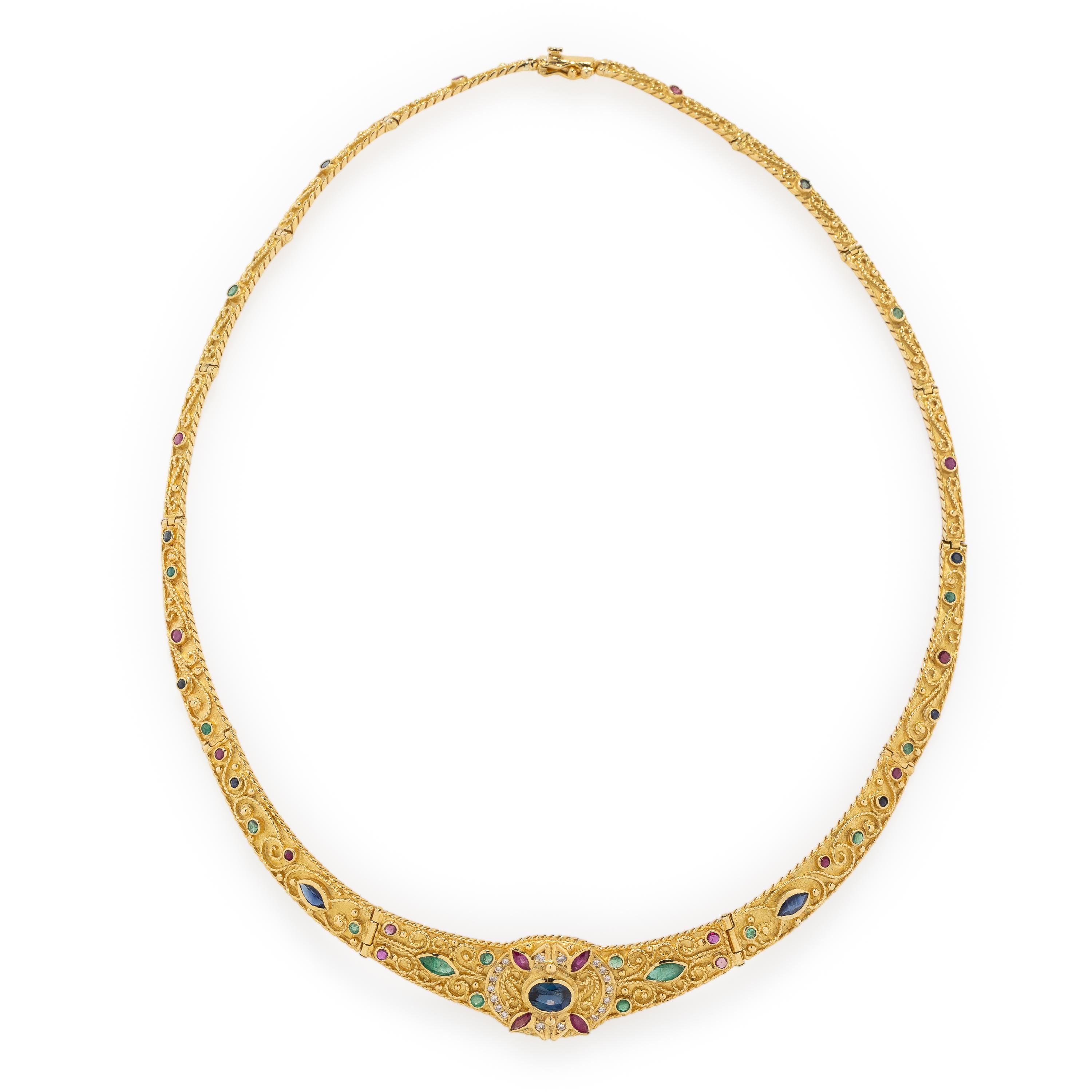 Yellow Gold and Multigem Collar Necklace