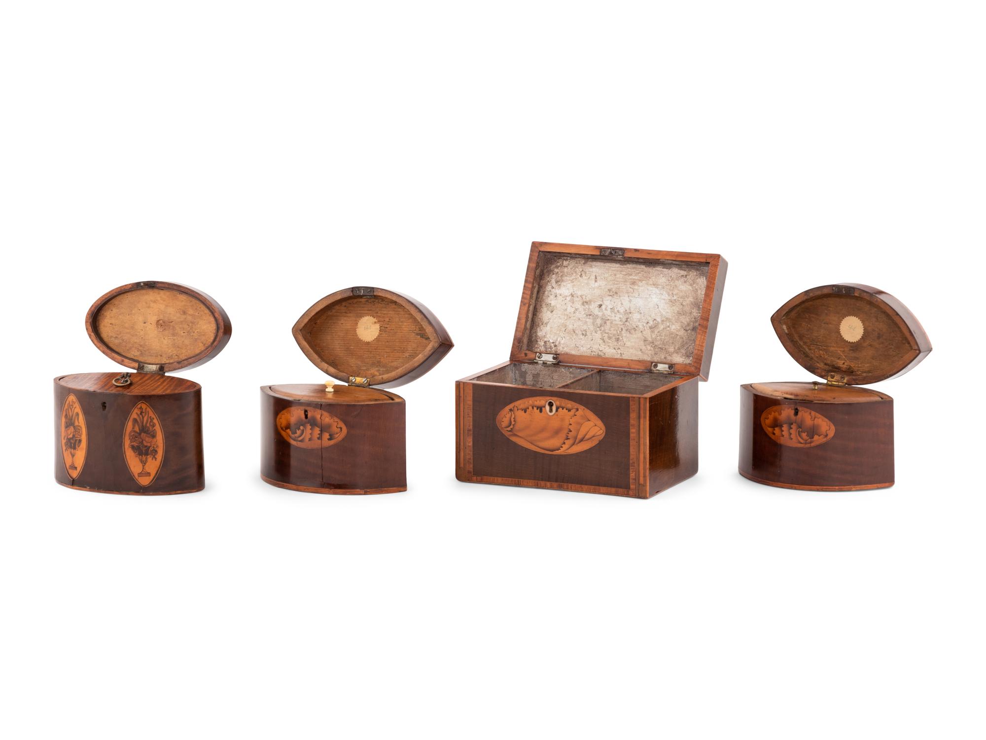 A Group of Four English Marquetry Tea Caddies