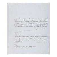 HAYES, Rutherford B. (1822-1893). Partly-printed document signed ("R.B. Hayes"), as President of the United States. Washington DC, 9 January 1880. 1 page, 4to, old creases.