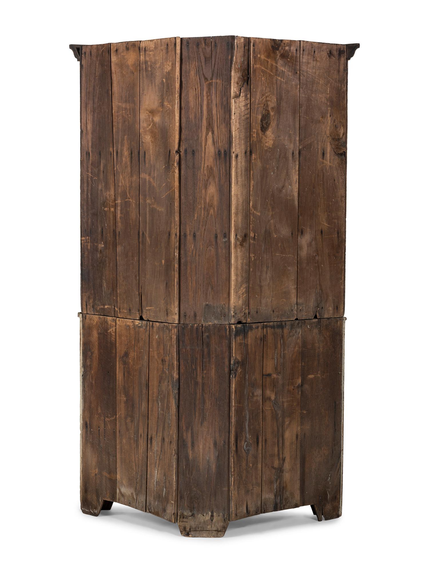 A Federal Yellow Painted Poplar or Pine Corner Cupboard