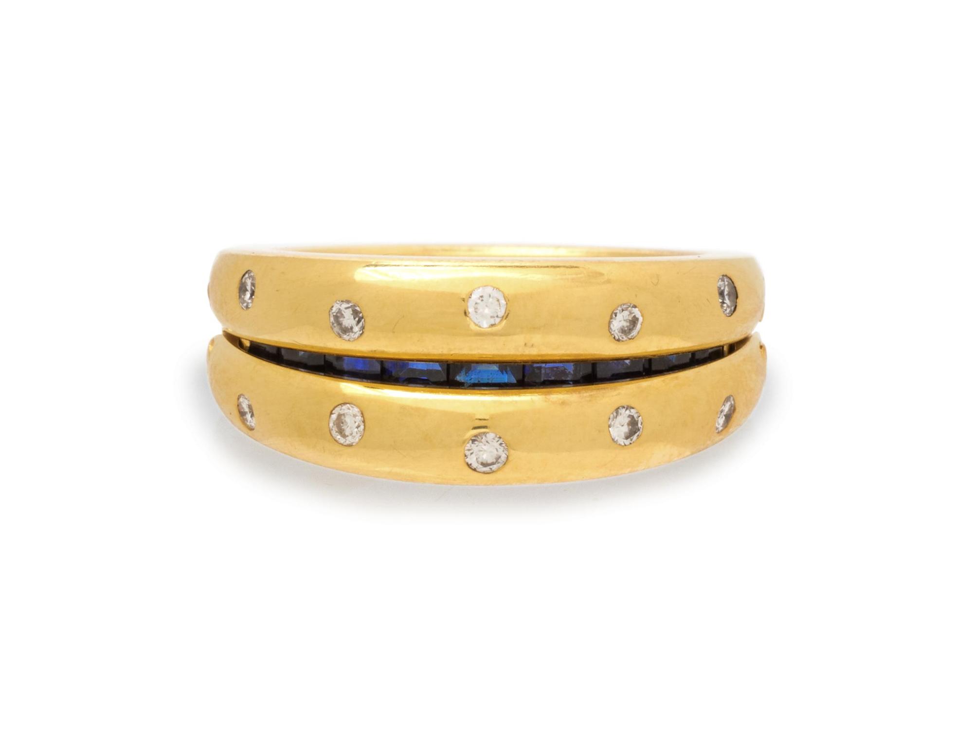 YELLOW GOLD, DIAMOND AND SAPPHIRE CONVERTIBLE RING