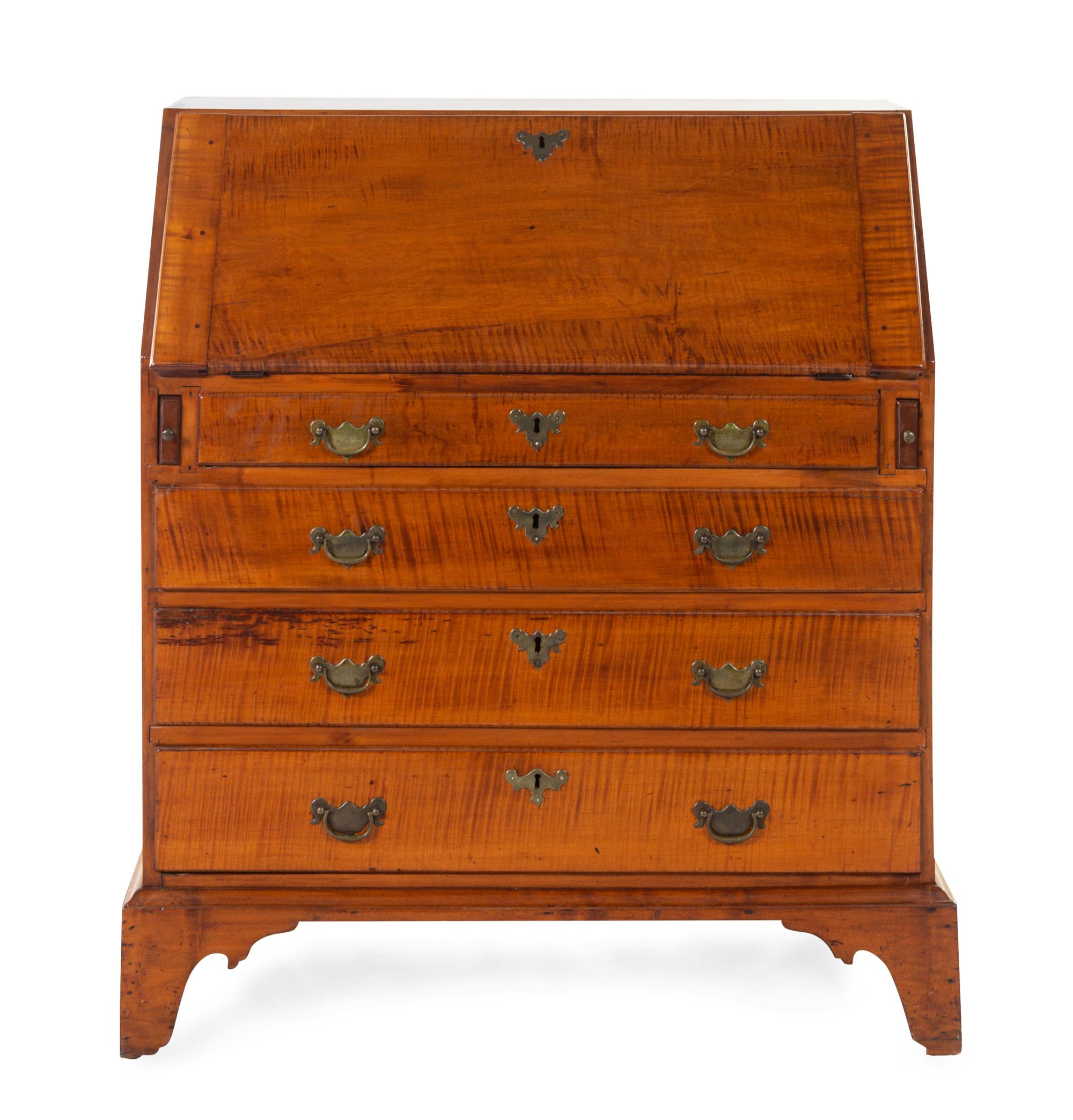 A Chippendale Tiger Maple Slant-Front Desk