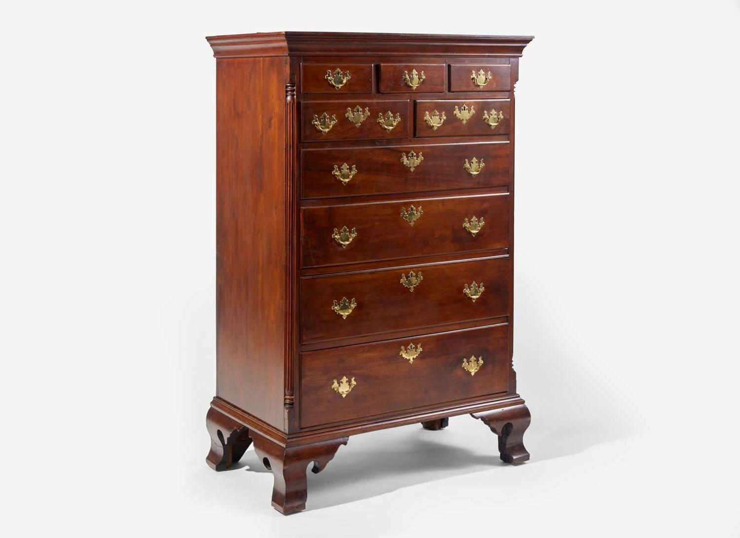 A Chippendale walnut tall chest, Southeastern Pennsylvania, circa 1780