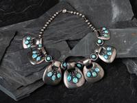Southwestern-style Turquoise Cluster and Sterling Silver Necklace