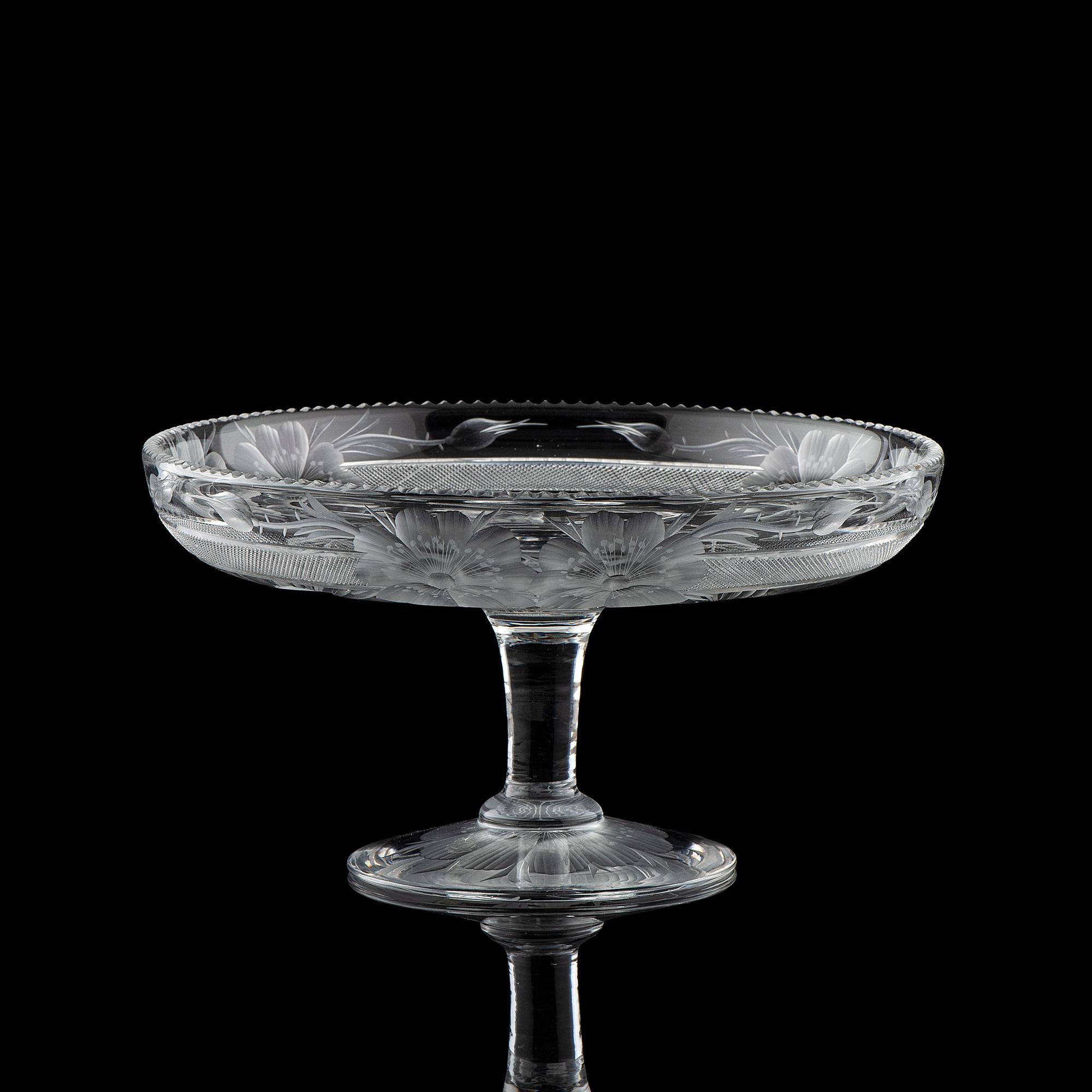 A Tuthill Cut Glass Compote with Wild Roses
