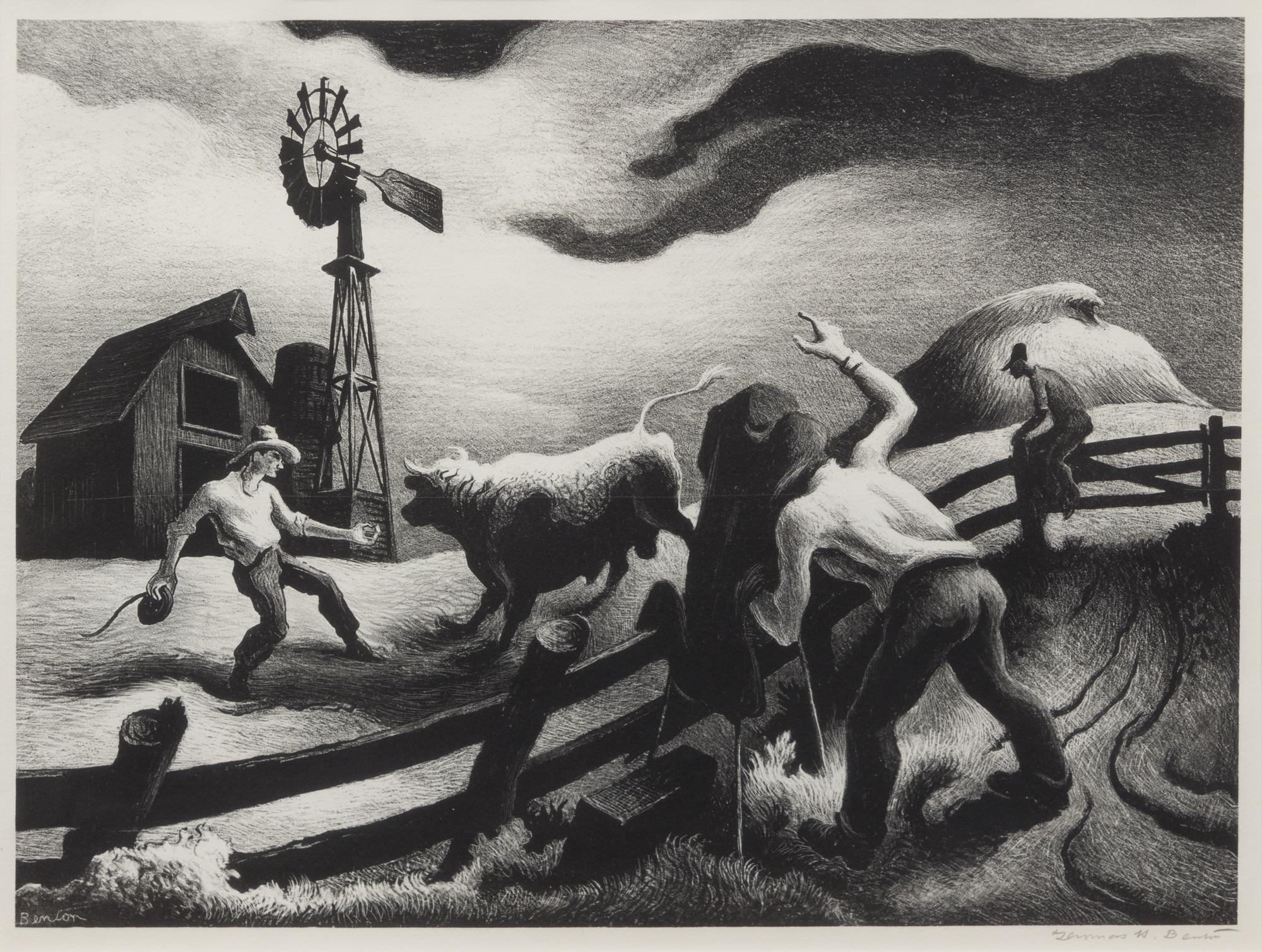 Thomas Hart Benton, (American, 1889-1975), Photographing the Bull, 1950