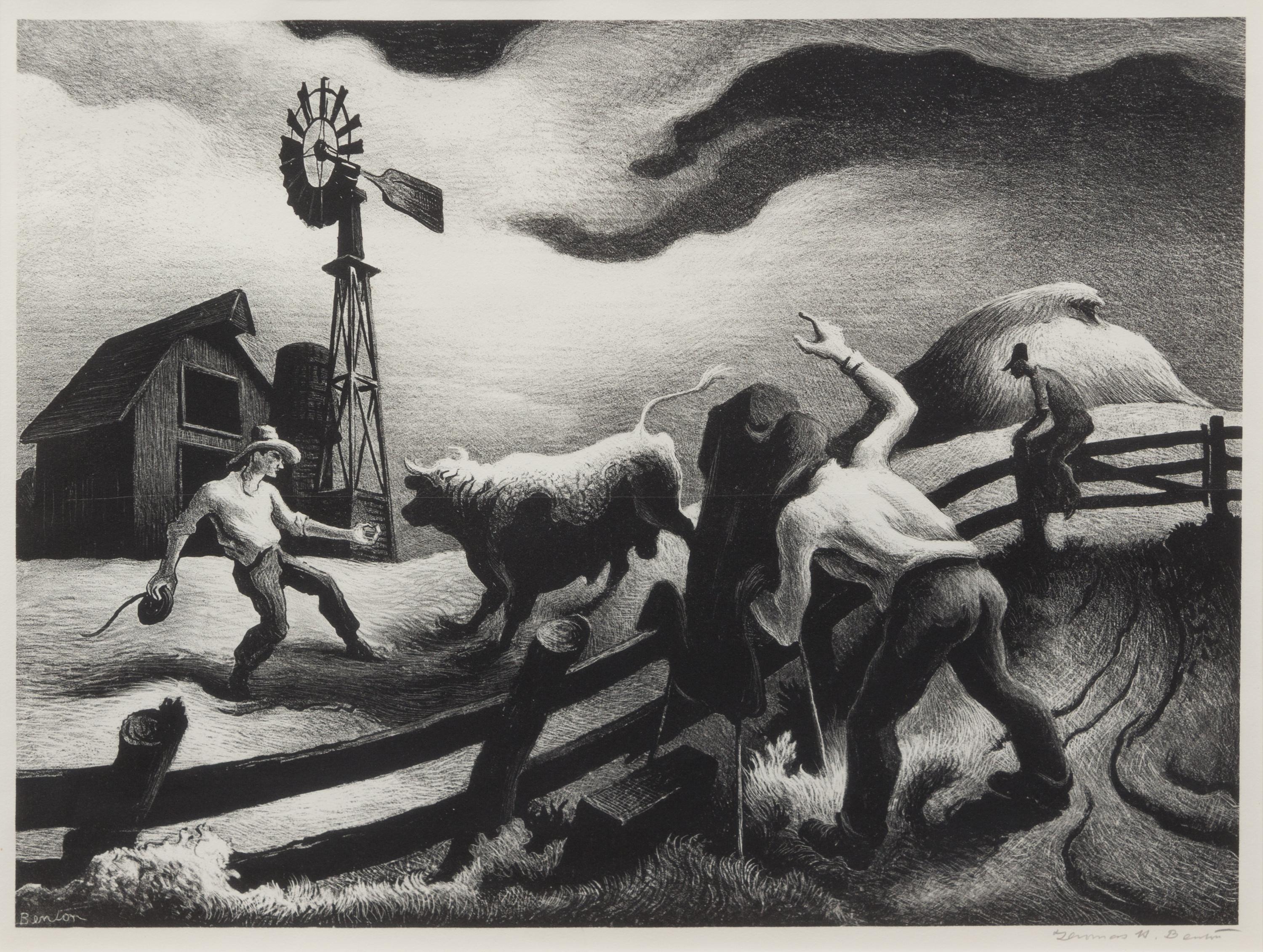 Thomas Hart Benton, (American, 1889-1975), Photographing the Bull, 1950