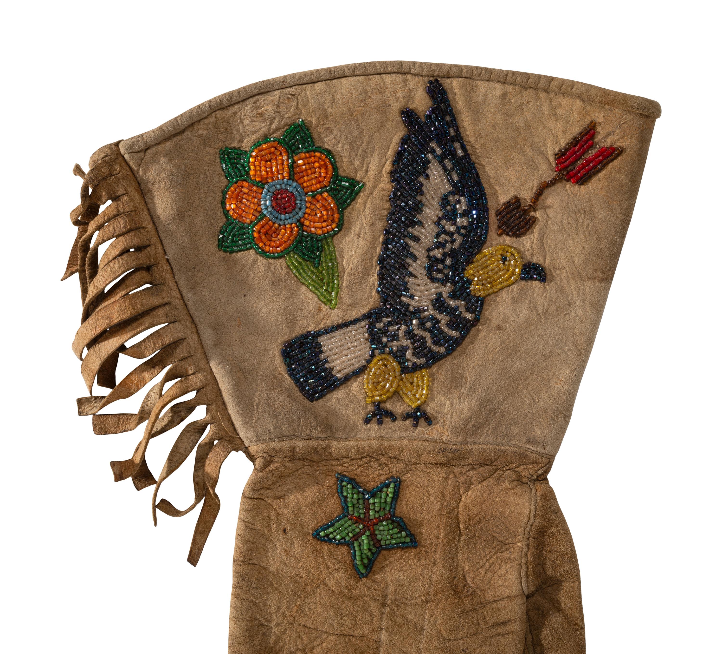 Plateau Beaded Hide Gauntlets, with Eagles and Arrows