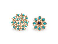 COLLECTION OF YELLOW GOLD AND TURQUOISE BROOCHES