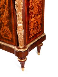 A Louis XV Style Gilt Bronze Mounted Marquetry Marble-Top Cabinet