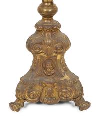 A Continental Chased Brass Pricket-Style Table Lamp
