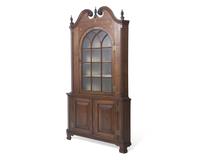 A Chippendale Inlaid Walnut Corner Cupboard, Pennsylvania, Late 18th Century