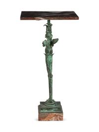 An Italian Patinated Bronze Marble-Top Pedestal Table Cast by the Chiurazzi Foundry