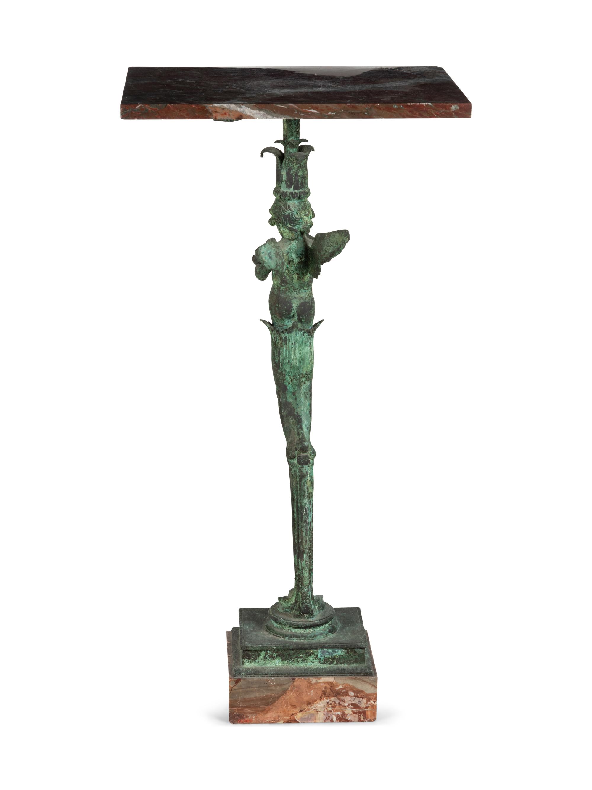 An Italian Patinated Bronze Marble-Top Pedestal Table Cast by the Chiurazzi Foundry