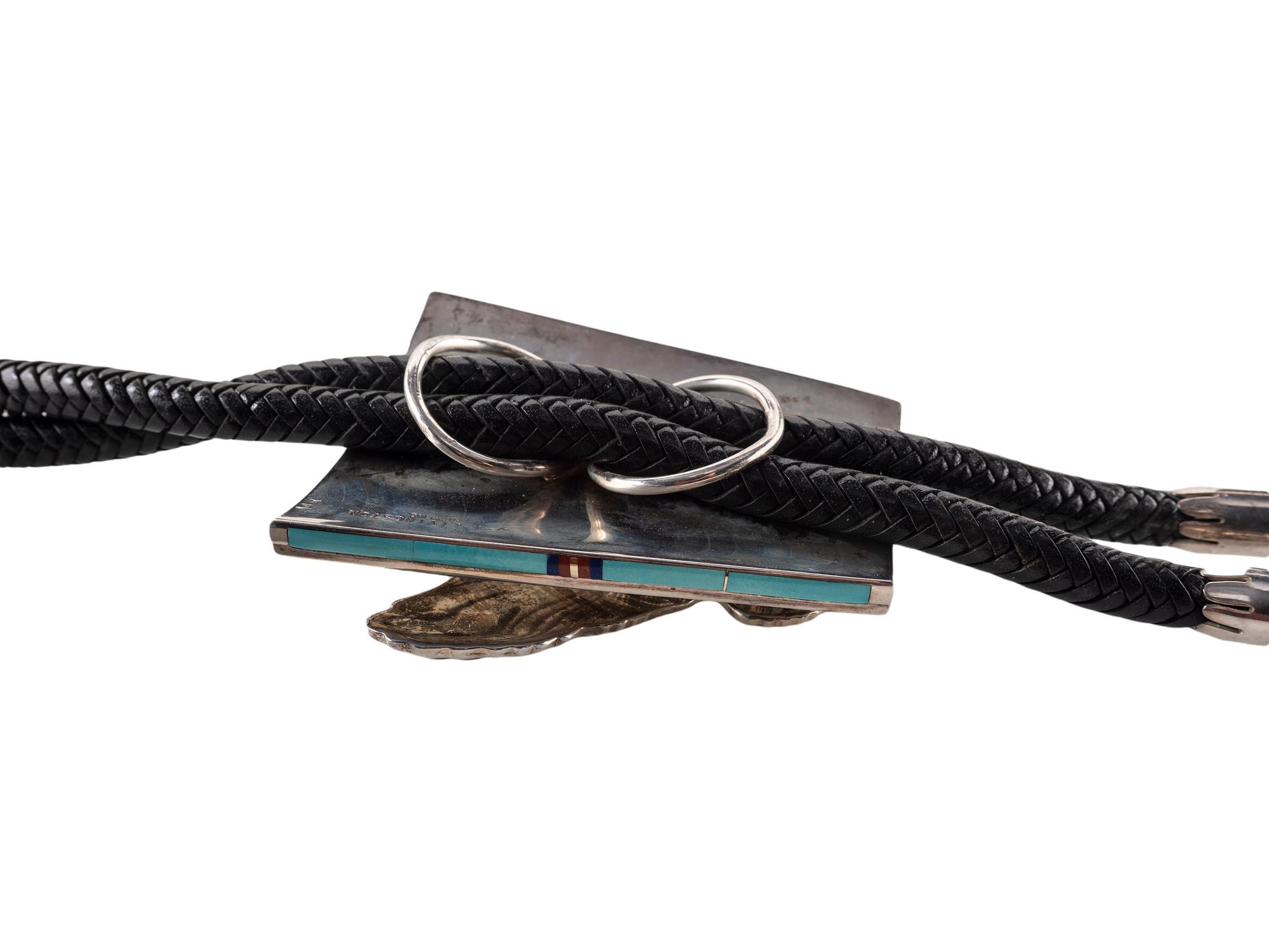 Sterling Silver Eagle Bolo Tie, with Mosaic Inlay and 14K Gold Accents