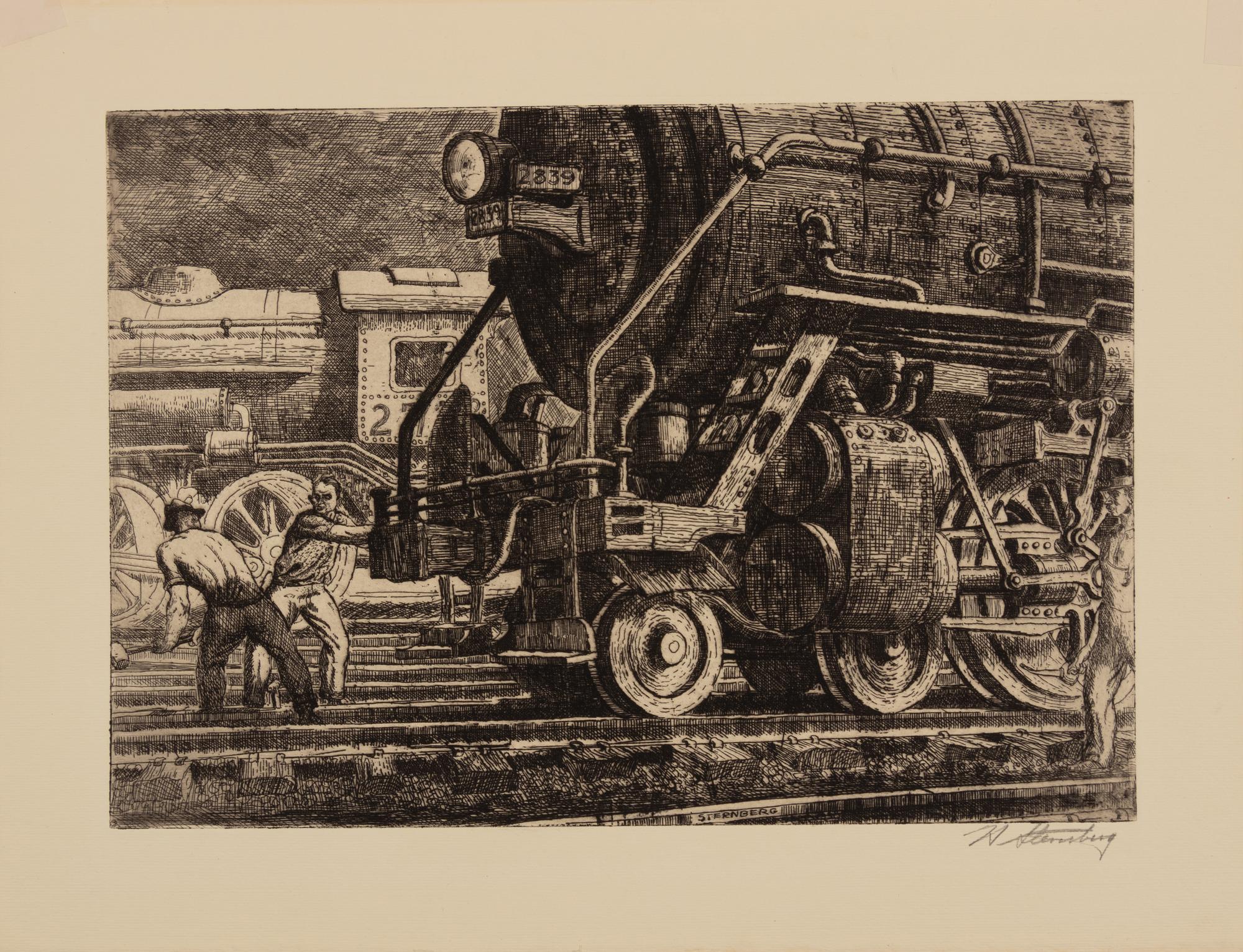 A group of three prints ( Blast Furnace; Enough; Locomotives )