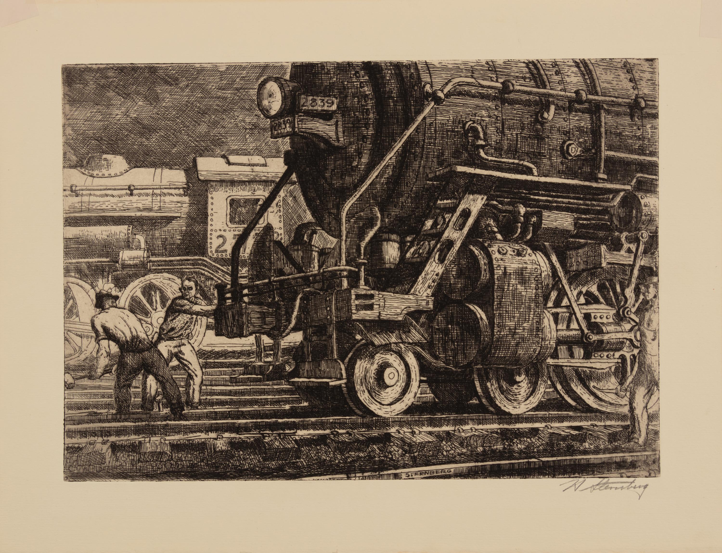A group of three prints ( Blast Furnace; Enough; Locomotives )