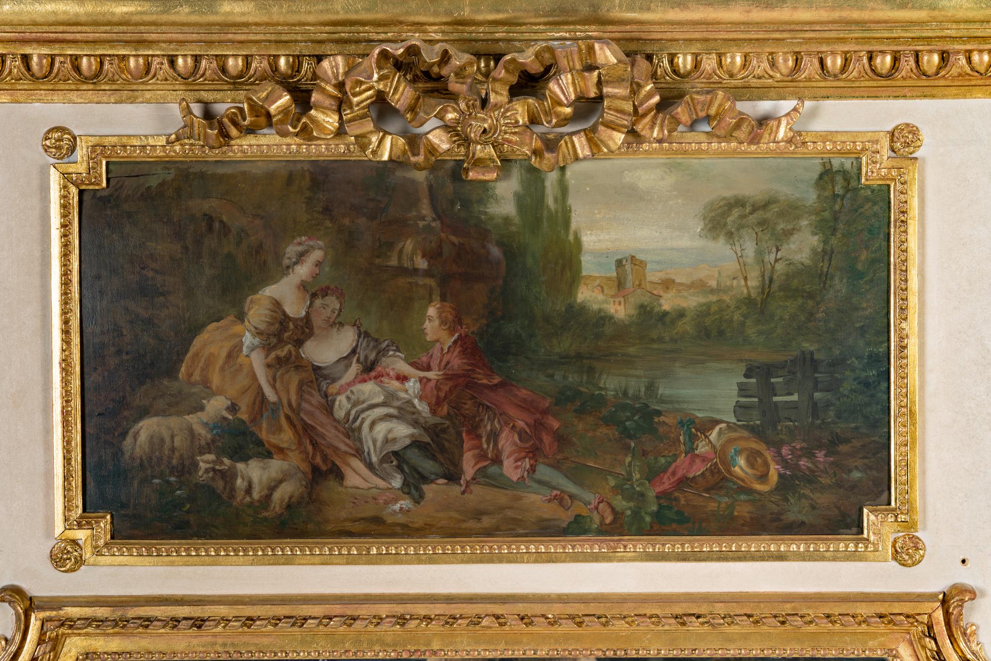 A French Painted and Parcel Gilt Trumeau Mirror