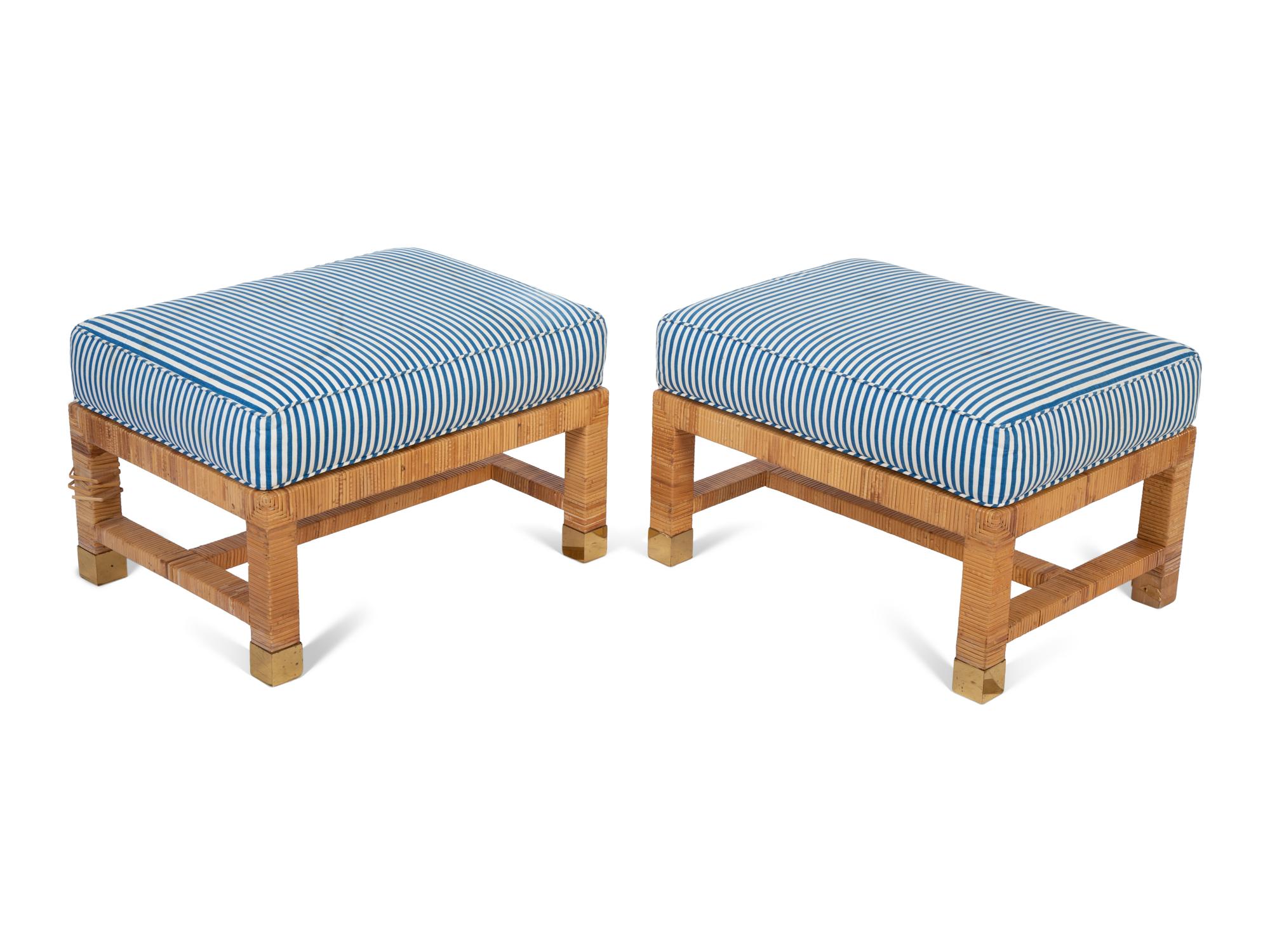 A Pair of Bielecky Brothers Rattan-Wrapped Stools — 20TH CENTURY