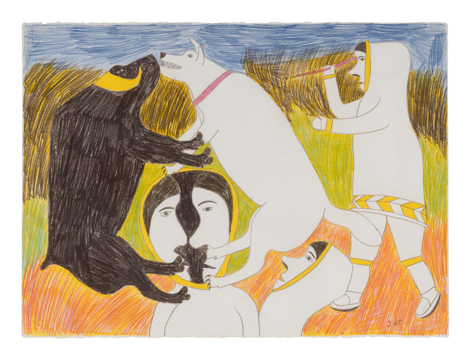 untitled, Hunters, Dog, and Muskox