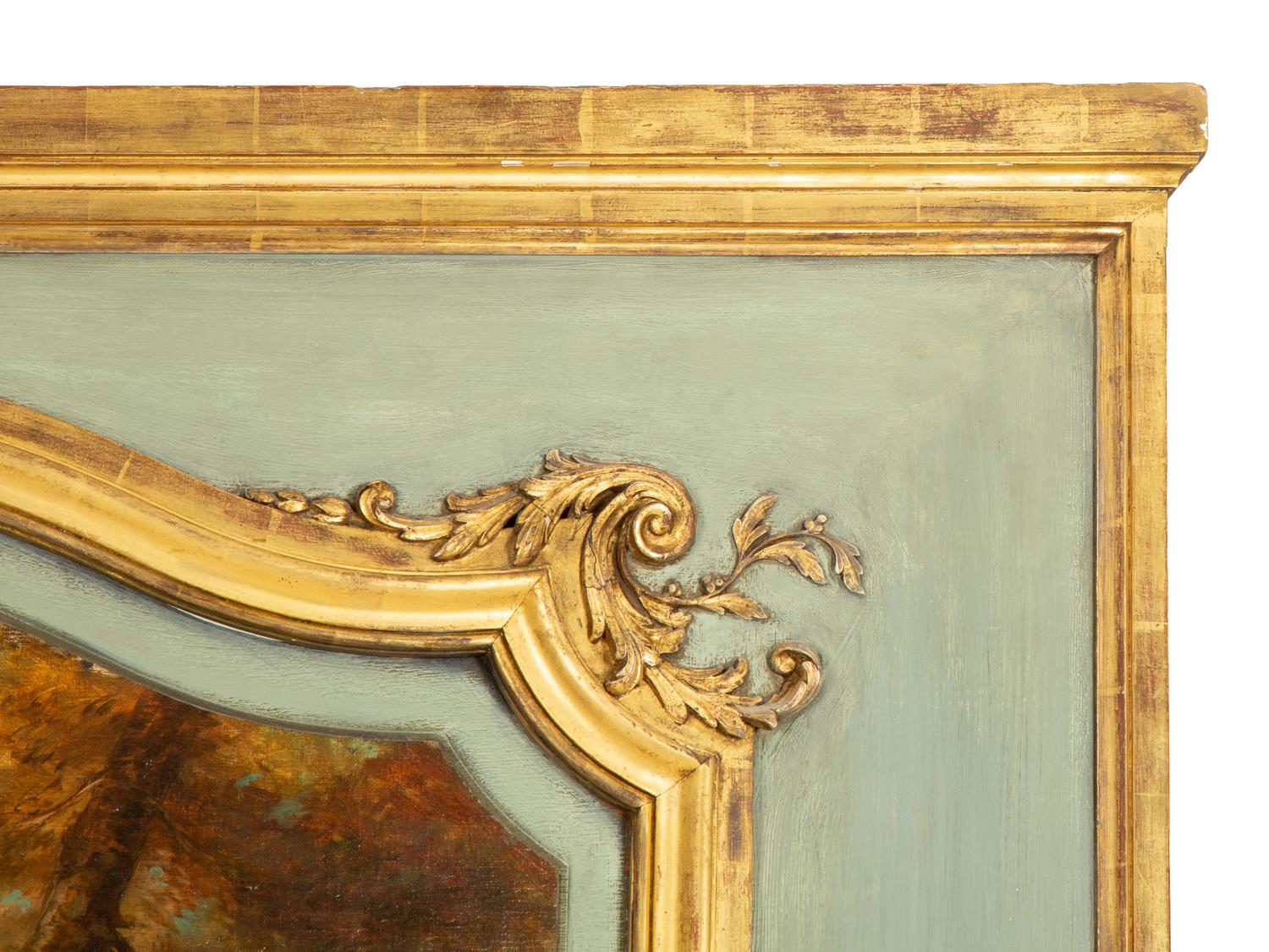 A French Painted and Parcel Gilt Trumeau Mirror