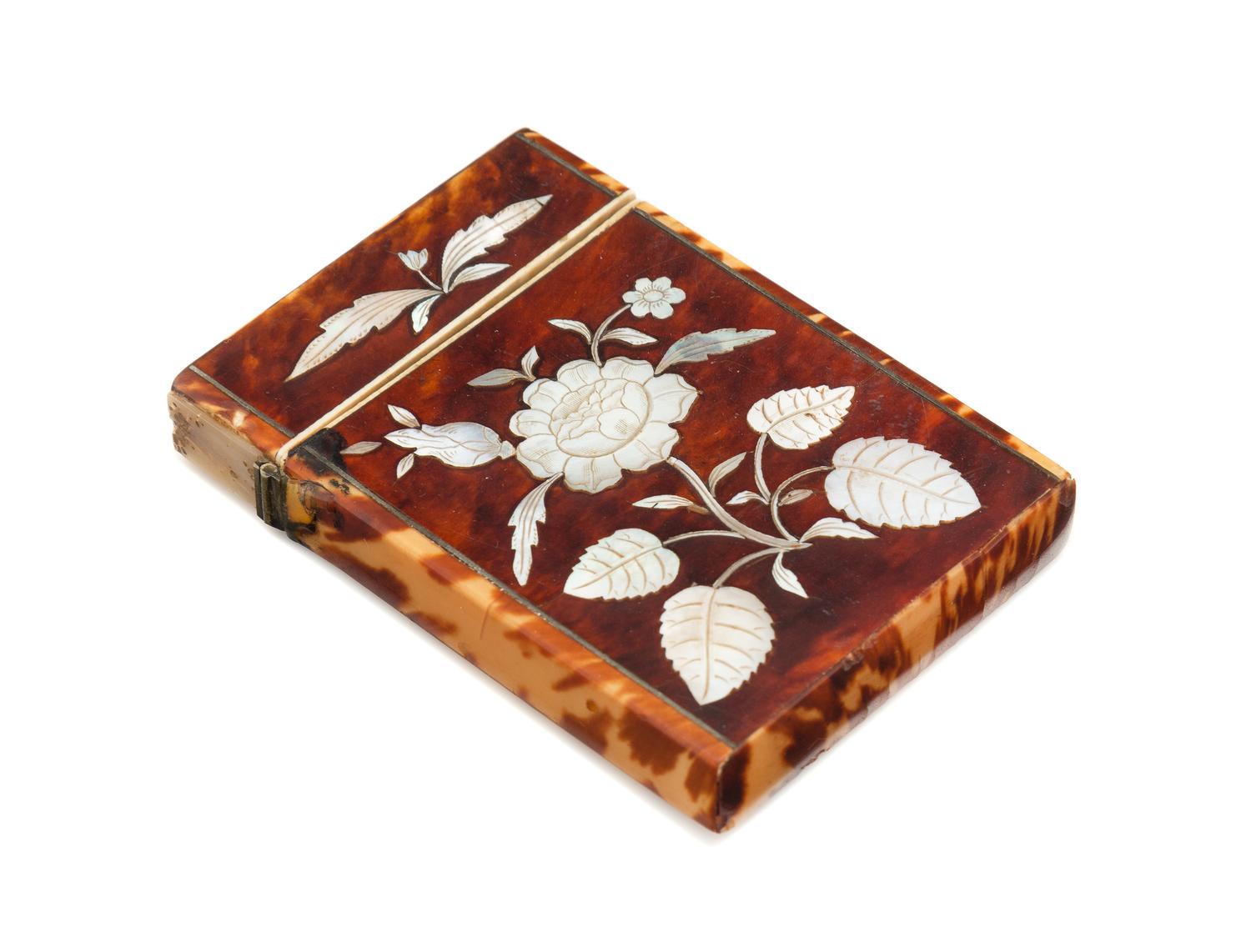 A Regency Mother-of-Pearl Inlaid Tortoise Shell Card Case Height 3 1/2 inches. — FIRST HALF 19TH CENTURY