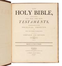 [BIBLE, in English]. The Holy Bible, Containing the Old and New Testaments, Translated out of the Original Tongues, and with the Former Translations, Diligently Compared and Revised. London: M. Ritchie for J. Wright, 1796.