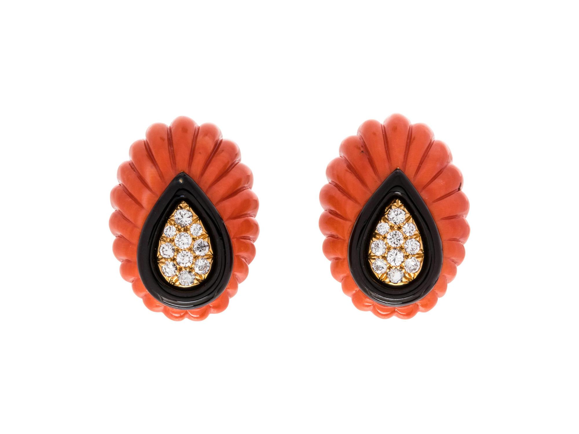 David Webb, Coral, Diamond and Enamel Earclips
