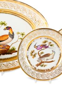 French Painted and Parcel Gilt Porcelain Bird Service
