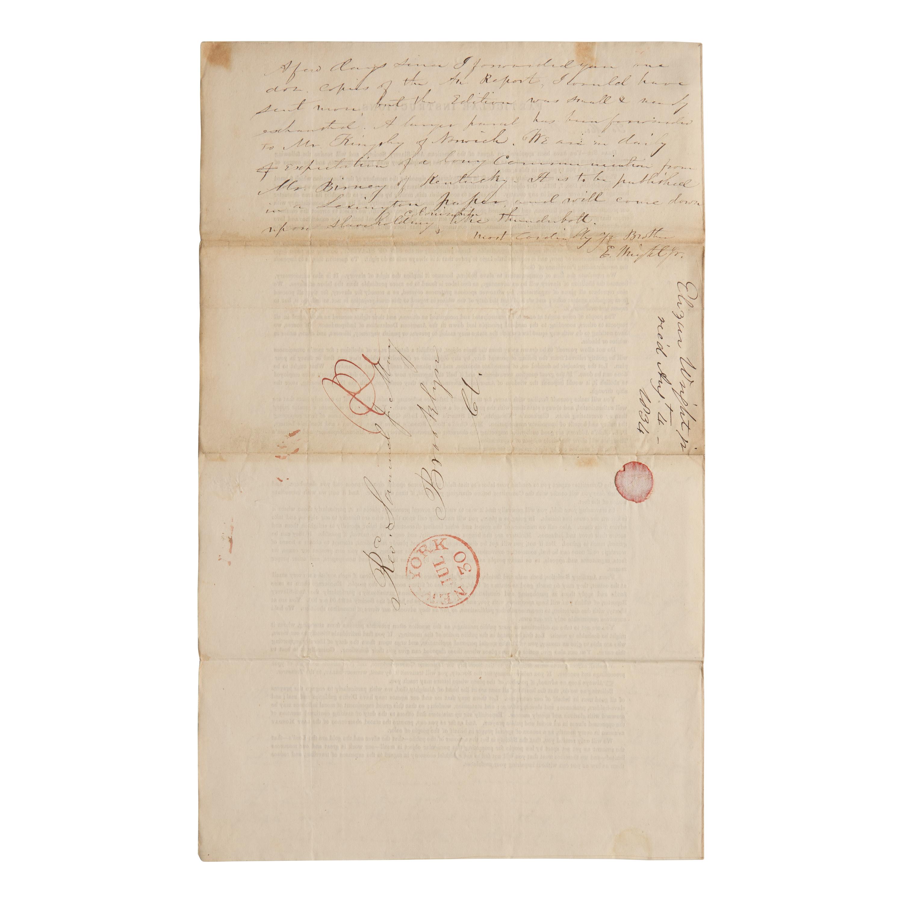 [African-Americana] Wright, Elizur, Jr., and Arthur Tappan. Abolitionist Rev. Samuel J. May's Partially-Printed American Anti-Slavery Society Executive Committee Commission