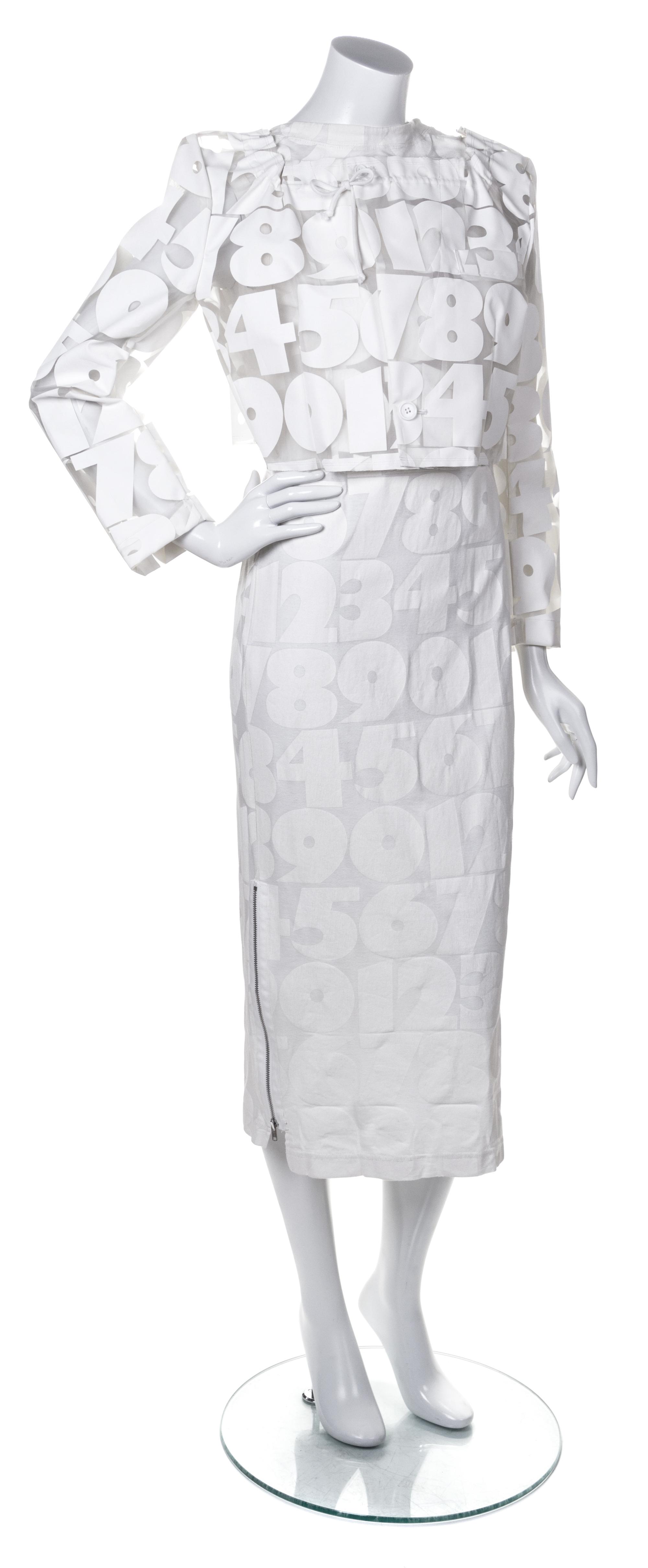 A Comme des Garcons Ivory "Numbers" Dress Ensemble, Jacket size S.