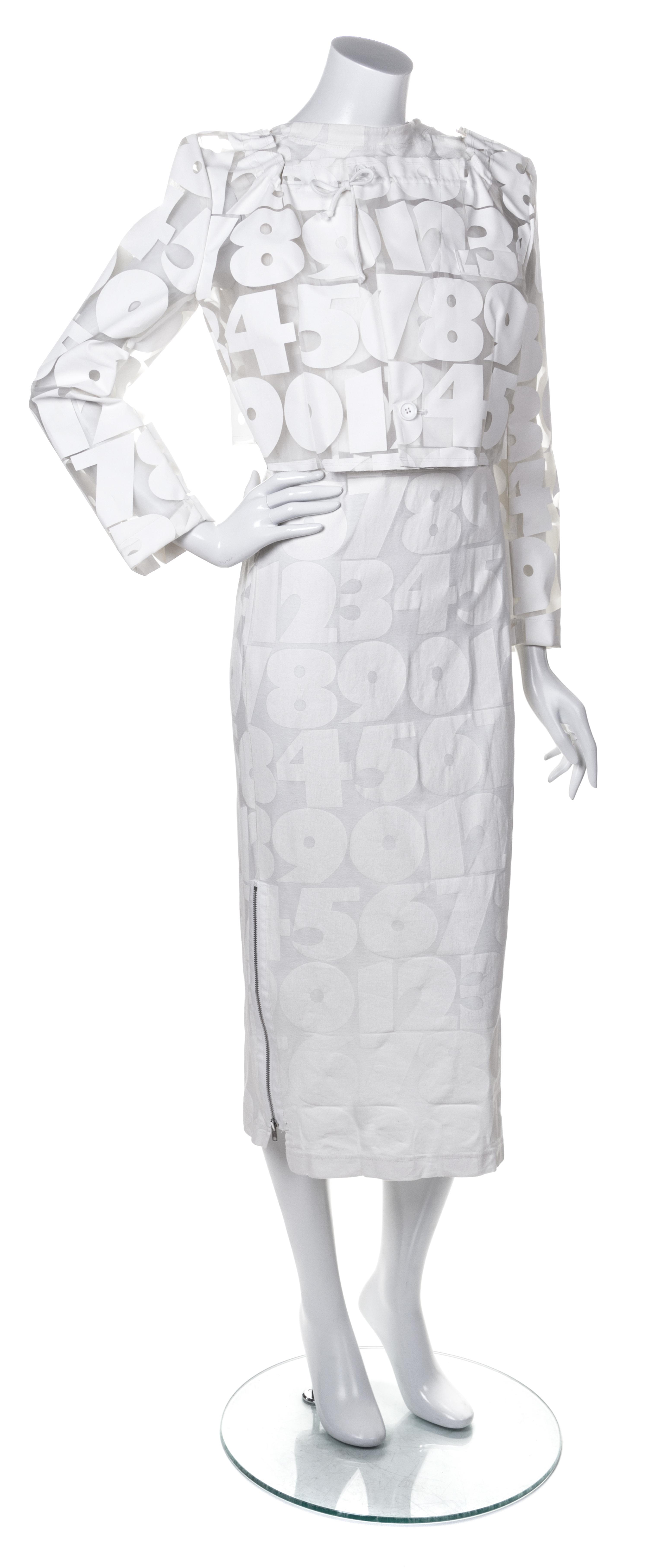 A Comme des Garcons Ivory "Numbers" Dress Ensemble, Jacket size S.