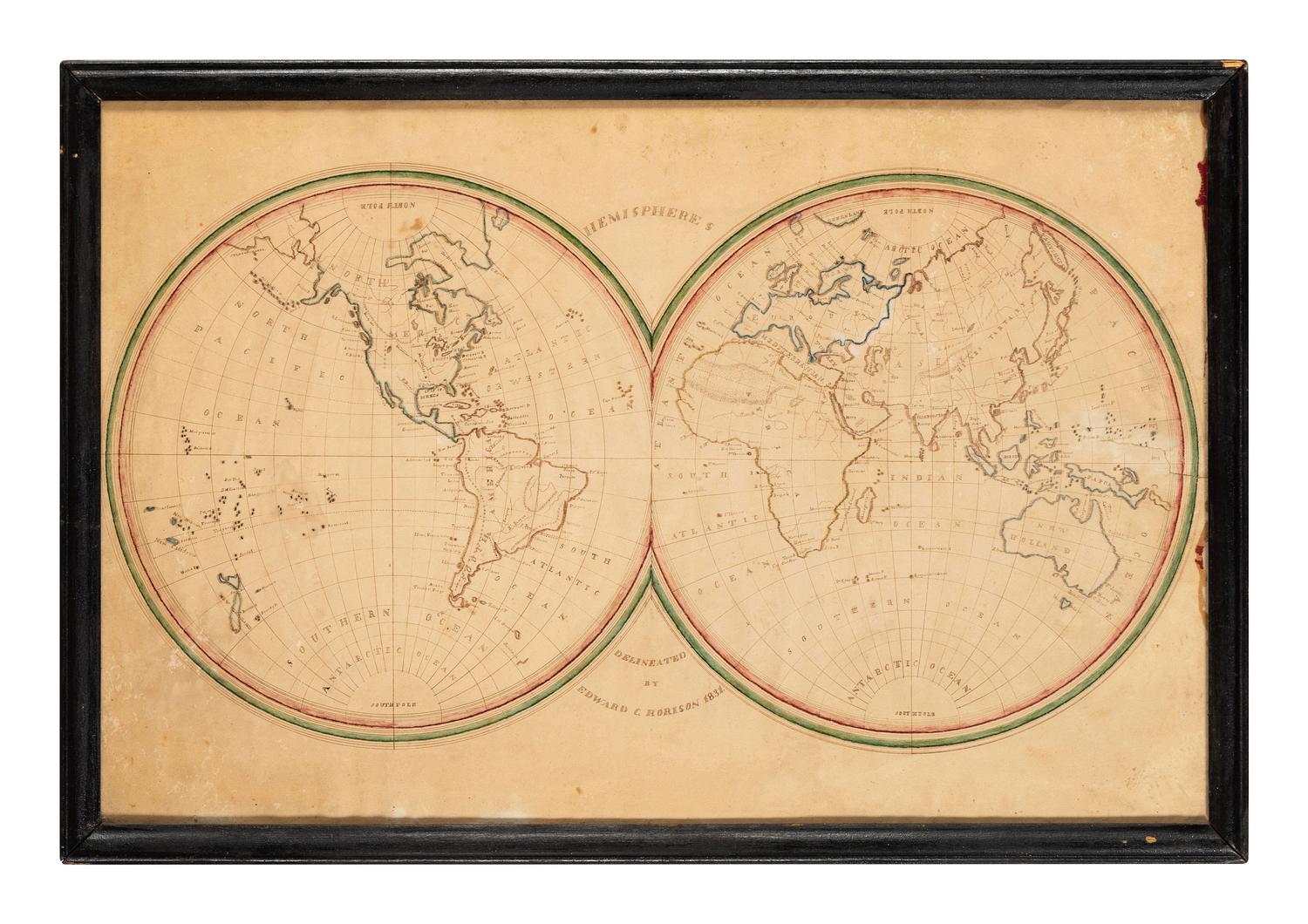 A Hand-Drawn Double Hemispherical World Map