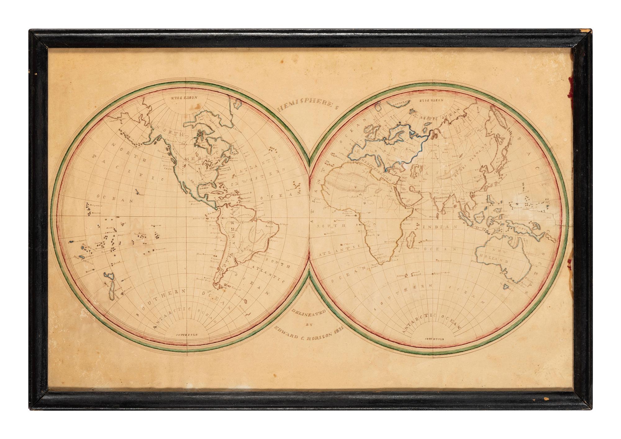 A Hand-Drawn Double Hemispherical World Map