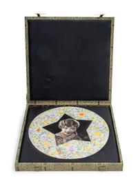 A Rare Chinese Black Enameled and Famille Rose Porcelain Circular 'Portrait' Plaque