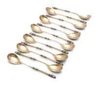 A Set of Twelve Russian Silver-Gilt and Enamel Teaspoons
