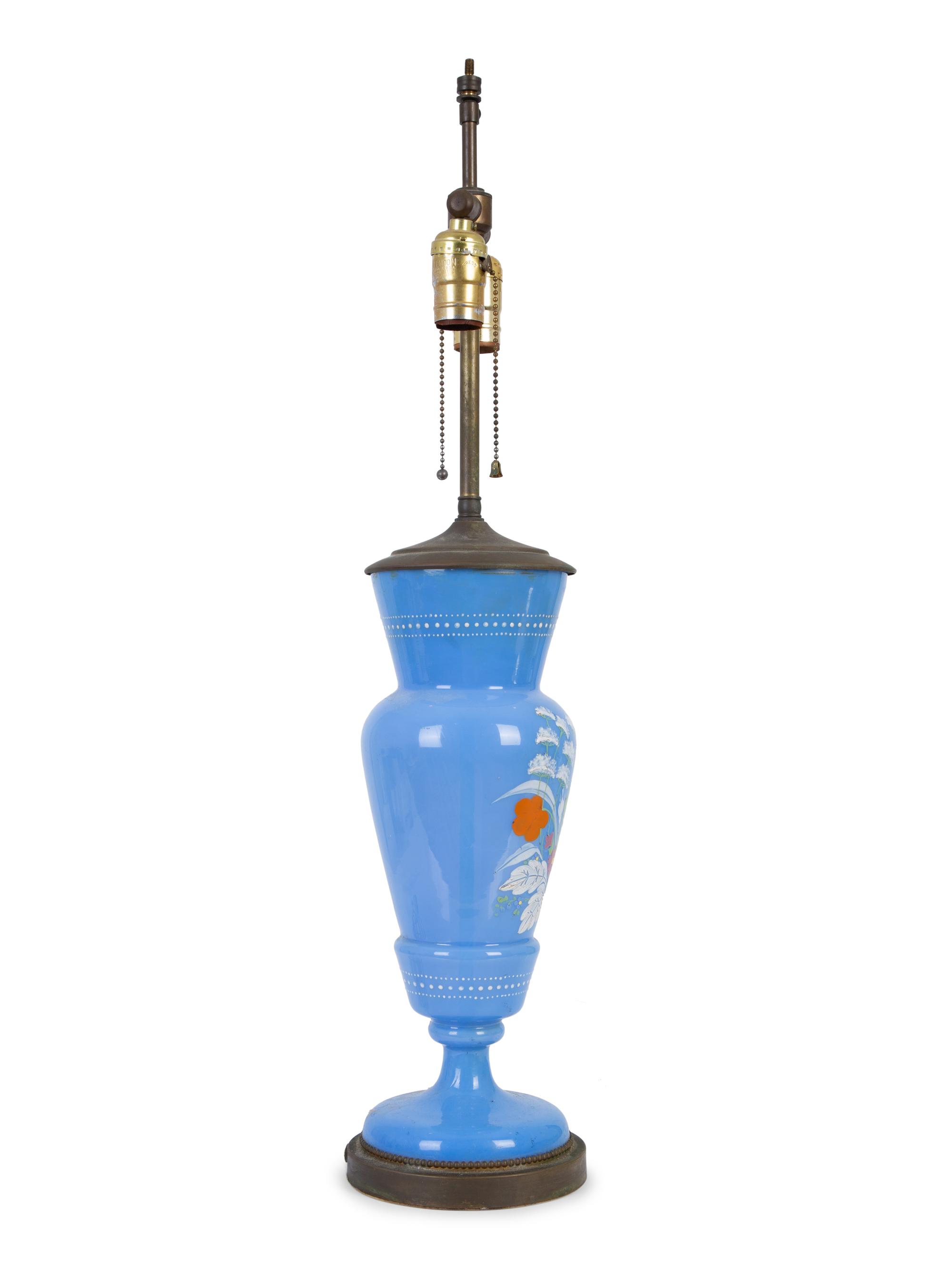 A Bristol Blue Glass Vase now Mounted as a Lamp — 19TH/20TH CENTURY