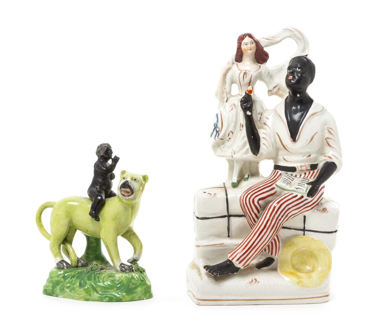 Two Staffordshire Blackamoor Figural Groups Height of tallest 10 7/8 inches. — 19TH CENTURY