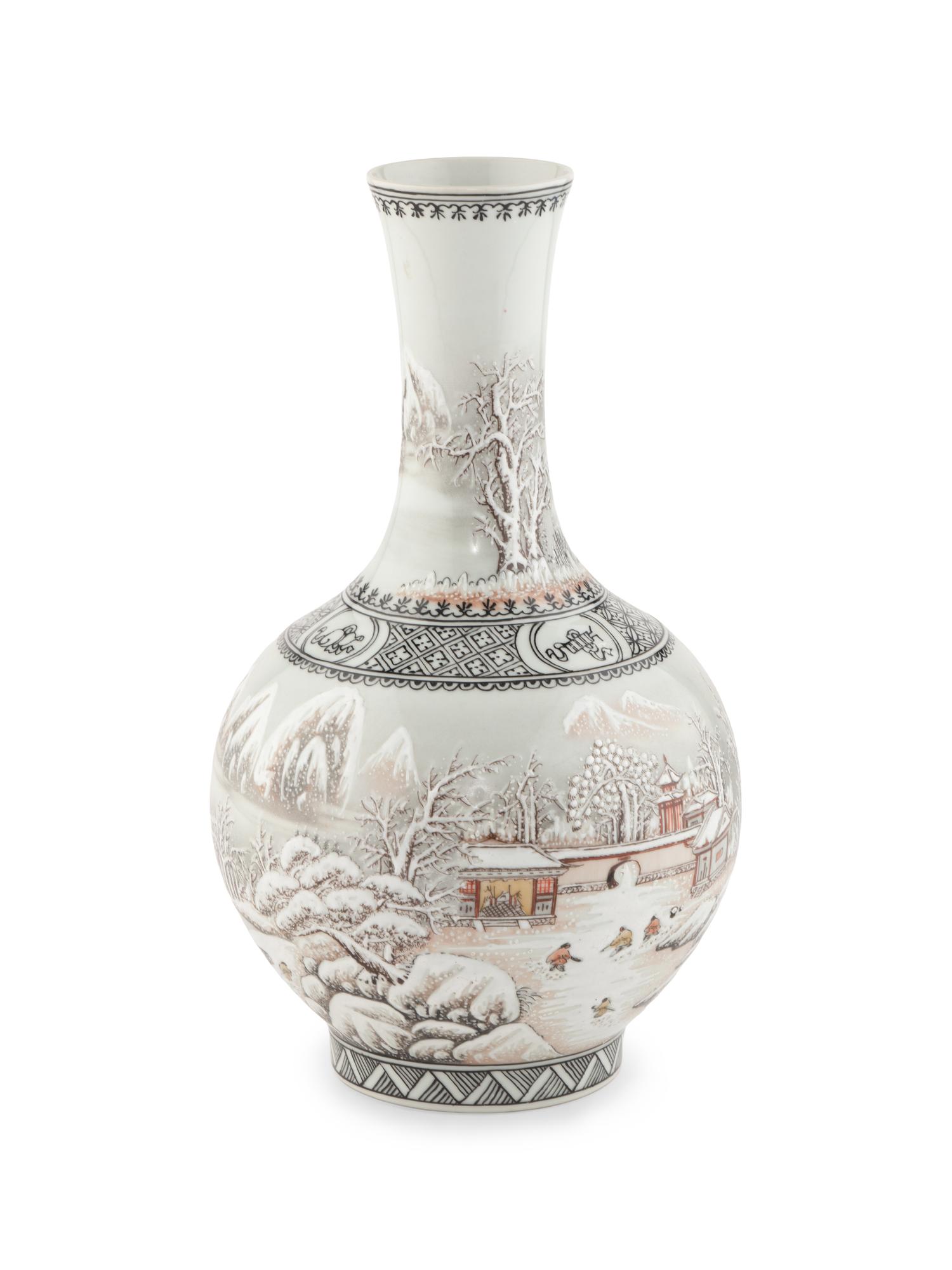 A Chinese Grisaille Decorated Porcelain 'Snow Scene' Vase