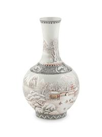 A Chinese Grisaille Decorated Porcelain 'Snow Scene' Vase