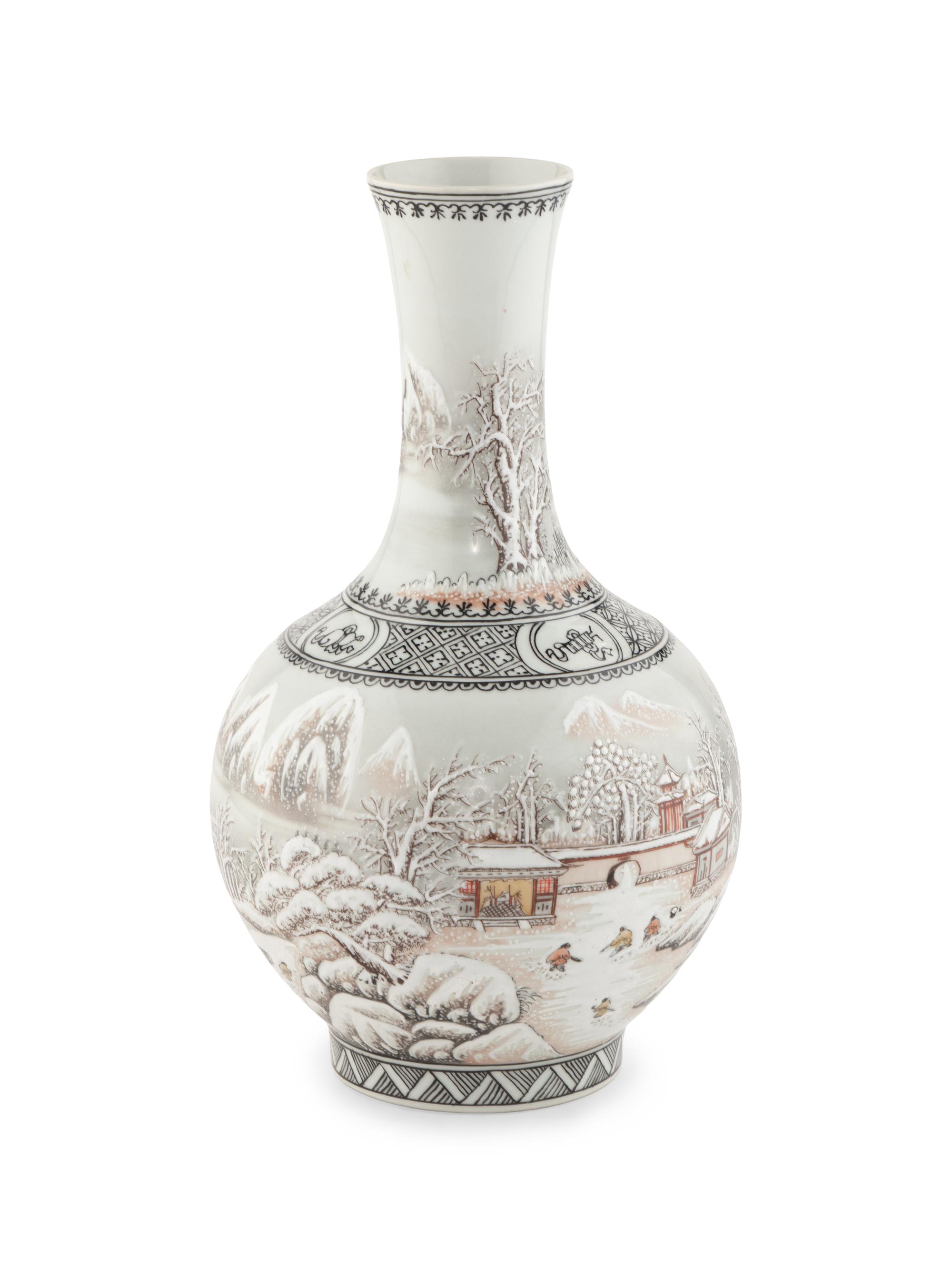 A Chinese Grisaille Decorated Porcelain 'Snow Scene' Vase